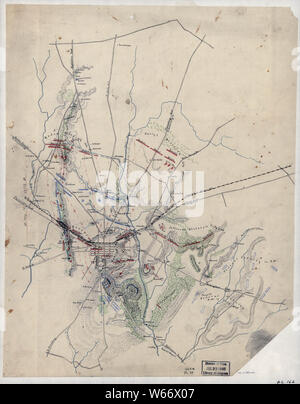 La guerra civile mappe 2225 schizzo del campo di battaglia di Gettysburg 1 e 2 luglio 1863 la ricostruzione e la riparazione Foto Stock