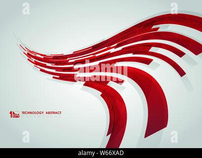 Curva astratta red stripe tecnologia linee geometriche quadrati dello sfondo. È possibile utilizzare per la copertura di design futuristico, annuncio, poster, stampa libro, opere d'arte. Illustrazione Vettoriale