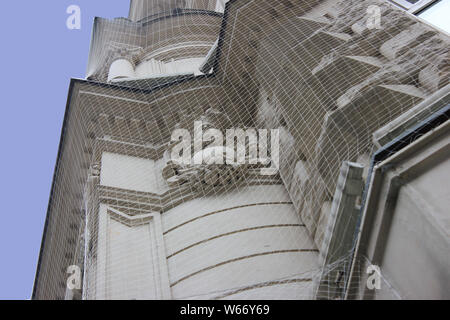 Pigeon rete di protezione al di sopra di edificio storico nella zona pedonale di Monaco di Baviera. Foto Stock