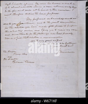 Lettera da John Marshall di Henry Clay e Filemone Thomas per quanto riguarda il centenario della nascita di George Washington, 02/1832 Foto Stock