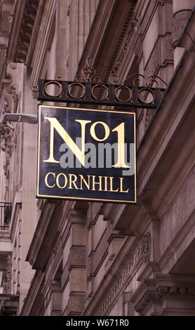 N. 1 Cornhill segno City of London Foto Stock