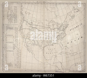 0012 Railroad Maps Mappa senza titolo mostra il percorso ferroviario a Santa Fe e San Diego il percorso centrale attraverso il South Pass e a San Francisco e ''Puget Sound del '' e ferrovie di collegamento est del Missis Foto Stock