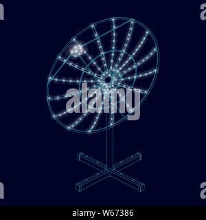 Contorno della parabola satellitare delle linee blu su uno sfondo scuro. Vista isometrica. Illustrazione Vettoriale Illustrazione Vettoriale