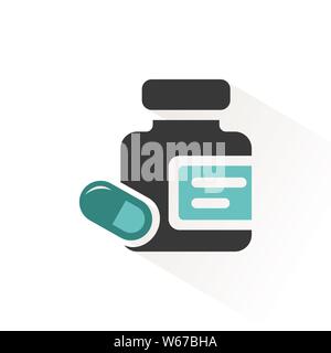 Medicina pillole e capsule bottiglia icona con il beige ombra. Farmacia illustrazione vettoriale Illustrazione Vettoriale