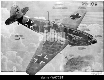 Messerschmitt BF 109E disegno spaccato caccia, 1941 Foto Stock
