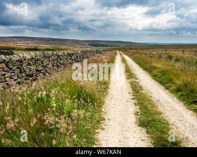 La via attraverso la brughiera al tipo di terreno vicino a Ramsgill in Nidderdale superiore North Yorkshire, Inghilterra Foto Stock