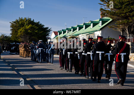 2018 Festa della Liberazione celebrazioni a Stanley, capitale delle Isole Falkland. Foto Stock