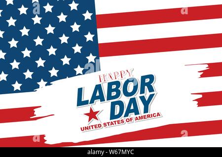 Felice Giornata del Lavoro dello sfondo con la tipografia e bandiera degli Stati Uniti. Stati Uniti d'America festa nazionale del concetto di design. Illustrazione Vettoriale. Illustrazione Vettoriale
