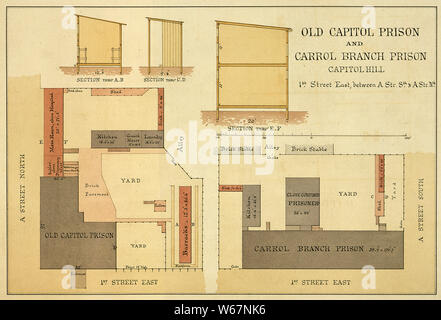 Campidoglio antico carcere e Carrol ramo prigione, Capitol Hill, prima strada est, tra A. Str. Sth. & Un Str. Ennesima., Washington D.C. [Piano di massa e sezioni trasversali.] Foto Stock