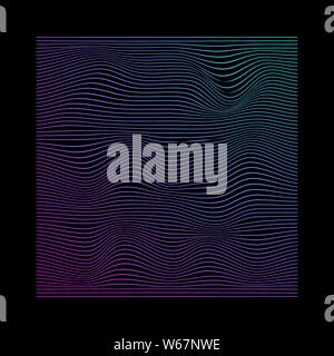 Glitched quadrato di neon di colori vivaci linee su sfondo nero. Vettore Illustrazione Vettoriale