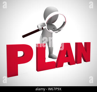 Concetto di piano icona significa preparazione e organizzazione di un progetto. Regime o blueprint degli obiettivi strategici - 3d illustrazione Foto Stock