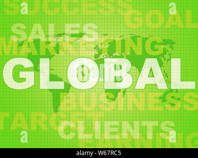 Concetto globale icona significa che in tutto il mondo o nel commercio internazionale. Un virtual business connection in tutto il mondo - 3d illustrazione Foto Stock