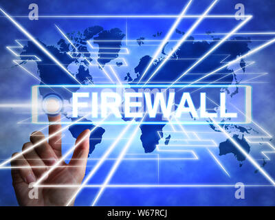 Concetto di Firewall icona significa proteggere il computer o il sistema da virus. Software per la salvaguardia intrusioni illegali - 3d illustrazione Foto Stock
