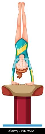 Ginnastica carina ragazza facendo handstand su vault illustrazione Illustrazione Vettoriale