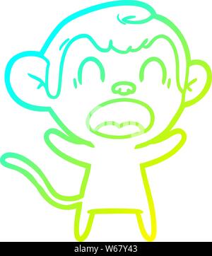 Gradiente a freddo la linea di disegno di un gridare cartoon monkey Illustrazione Vettoriale