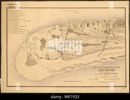 Piano di operazioni di assedio contro Fort Morgan DA PARTE DEL GOVERNO DEGLI STATI UNITI Forze, sotto il Mag. Genl. Gordon Granger, Agosto 1864. Il cap. John C. Palfrey, Corpo di Engrs., Lt. A. H. Burnham, [e] Lt. Chs. J. Allen, Corpo di Engrs., responsabile delle opere. Intervistate e disegnata da Capt. W. H. Wheeler [e] Lt. S. E. McGregory, Co. A., 96 U.S.C.I. Engr. Truppe. Lastre Litografiche. in ufficio del Chief Engineer, Dipartimento del Golfo. Foto Stock