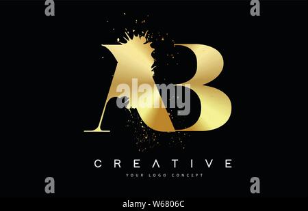 AB A B Lettera Logo con oro metallo fuso Splash disegno vettoriale illustrazione. Illustrazione Vettoriale