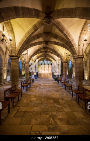 La cripta della cattedrale di Hereford, Inghilterra Foto Stock