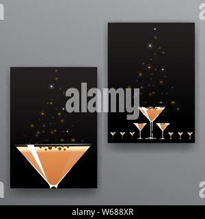 Cocktail di cioccolato, dolci pounding pagina copre con magic shiny brilla, creative cartoon illustrazione per il web e la stampa. Illustrazione Vettoriale