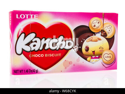 Winneconne, WI - 10 Luglio 2019 : un pacchetto di Lotte Kancho choco biscuit isolato su un background Foto Stock