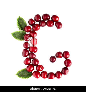 Uno inglese lettera G alfabeto di ciliegie mature. Isolare su sfondo bianco. Estate, sano concetto. Succose bacche. Foto Stock