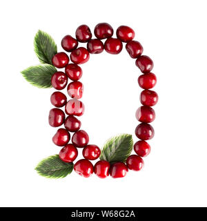 Uno inglese lettera o alfabeto di ciliegie mature. Isolare su sfondo bianco. Estate, sano concetto. Succose bacche. Foto Stock