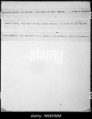 Telegramma di A.M. Barbour, sovrintendente dell'Arsenal a harpers Ferry al Segretario di guerra; la portata e il contenuto: il 16 ottobre 1859, John Brown e il suo esercito di una ventina di uomini ha grippato l'arsenale federale di Harper's Ferry, Virginia (ora West Virginia). Dalla mattina di ottobre 18, Marines sotto il comando di BVT. Col. Robert E. Lee, espugnato la costruzione e catturato marrone e i sopravvissuti del suo partito. Anche dopo il marrone è stato catturato, false dicerie persistevano circa abolizionisti e schiavi nascondere in montagna, per preparare un nuovo attacco sulla città. Fu in questo clima di panico, come Foto Stock