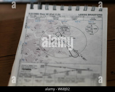 DONCASTER, Regno Unito - 28 luglio 2019: Close up di un vecchio WW2 RAF Airfield mappa dall'aeroporto di Leeds Bradford Foto Stock