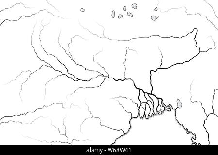 Mappa mondiale del Gange River Valley & Delta: Fiume Gange e Brahmaputra River, e loro Delta, India, Himalaya, Nepal, il Bengala, Bangladesh, Myanma Foto Stock