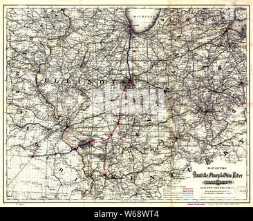 0250 Railroad Maps Mappa di Danville Olney fiume Ohio della ferrovia e delle sue connessioni ricostruire e riparare Foto Stock