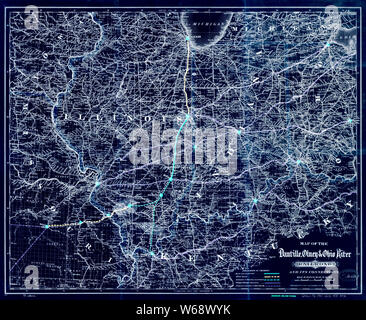 0250 Railroad Maps Mappa di Danville Olney fiume Ohio Railroad e il suo negato la ricostruzione e la riparazione Foto Stock