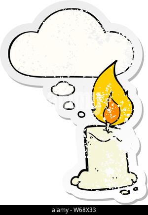 Cartoon candela con bolle di pensiero come un distressed adesivo usurati Illustrazione Vettoriale