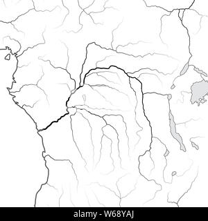 Mappa mondiale del bacino del fiume Congo: Africa equatoriale, Africa centrale, Congo, Kongo, Zaire. Grafico geografica con coste & principali affluenti del fiume. Foto Stock
