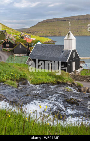 Bour villaggio su un funzionario ministeriale isola, isole Faerøer Foto Stock