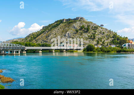 Vista Shkodar vicino a Città di Castello di Rozafa, Albania Foto Stock