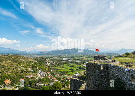 Vista Shkodar vicino a Città di Castello di Rozafa, Albania Foto Stock