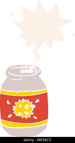Cartoon può di soda con discorso bolla in stile retrò Illustrazione Vettoriale