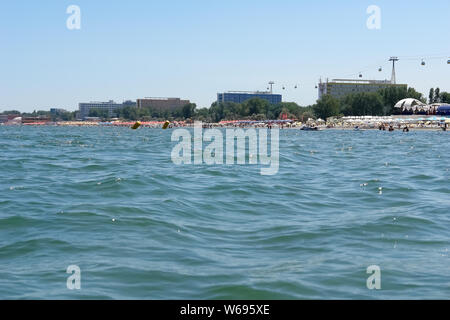 Vista panoramica dal mare della spiaggia di Mamaia in Romania. Foto Stock