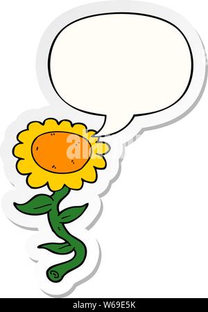 Cartoon girasole con discorso bolla sticker Illustrazione Vettoriale