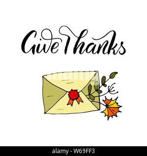Rendere grazie. Handdrawn unica scheda d'autunno con spazzola lettering preventivo. Vector doodle illustrazione. Illustrazione Vettoriale