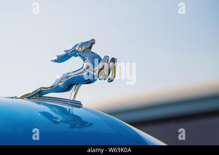 Auto logo ''Volga'' GAZ-21 close-up. Foto Stock