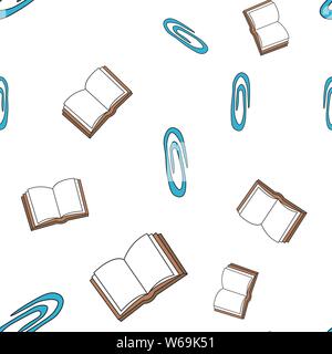Modello senza interruzioni di forniture scolastiche in stile scarabocchio. Illustrazione Vettoriale. Illustrazione Vettoriale
