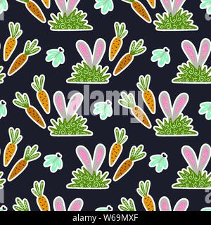 Molla senza giunture vector pattern con conigli, le carote e le farfalle. Felice Pasqua illustrazione. Illustrazione Vettoriale