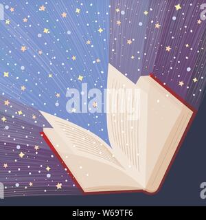 Aprire il libro è splendente di stelle, illustrazione vettoriale Illustrazione Vettoriale