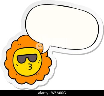 Cartoon girasole con discorso bolla sticker Illustrazione Vettoriale