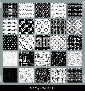 Grande fascio di 50 vettore disegnati a mano seamless textures. In stile grunge, ultimate disegnati a mano con inchiostro e quindi digitalizzato nel vettore. Illustrazione Vettoriale