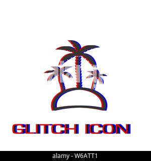 Palm Island - icona del viaggio piatta. Pittogramma di semplice - effetto di glitch. Illustrazione Vettoriale simbolo Illustrazione Vettoriale