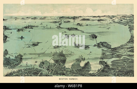 Vintage Mappa pittorica del Boston Harbor 1897 Foto Stock