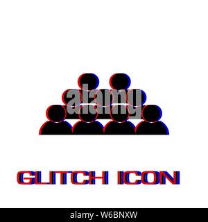La folla di gente icona piatta. Pittogramma di semplice - effetto di glitch. Illustrazione Vettoriale simbolo Illustrazione Vettoriale