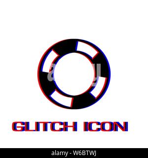 Icona di salvagenti anulari piane. Pittogramma di semplice - effetto di glitch. Illustrazione Vettoriale simbolo Illustrazione Vettoriale